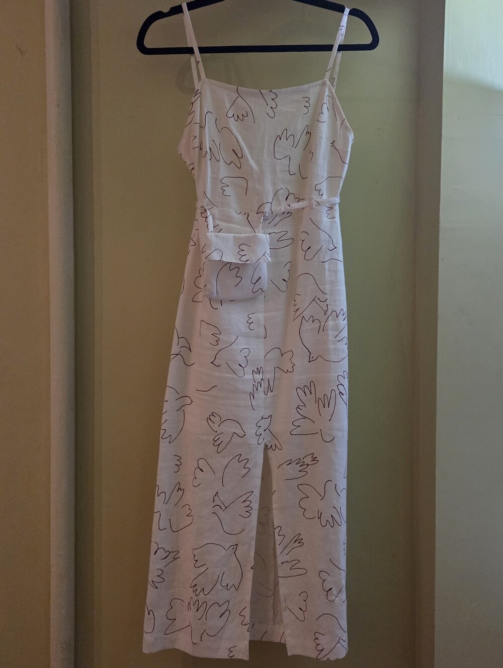 100% linen Paloma Wool print column dress with unique belt bag accessory